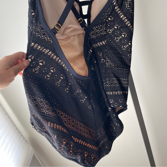 Bleu Rod Beattie Lace One Piece Swimsuit Bathing Suit Black Tan Plus Size 18W - Picture 3 of 8
